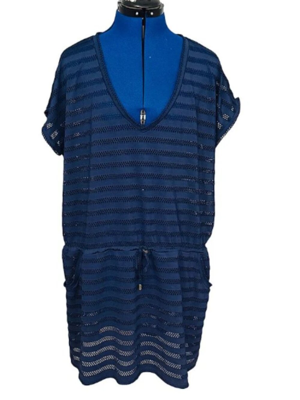 Calvin Klein Blue Drawstring Mesh Swim Cover